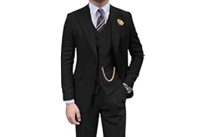 PYIUHS Retro Mens 3 Piece Suit Tweed Herringbone Slim Fit Suits Groomsmen Brown Tuxedos Set Prom Jacket Blazer Vest Pants for Men
