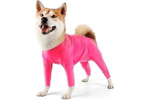 Etdane Dog Onesie for After Surgery Pet Surgical Recovery Suit Anti Shedding Bodysuit Long Sleeve Claming Pajamas with Legs for Female Male Dog (Large, Pink)