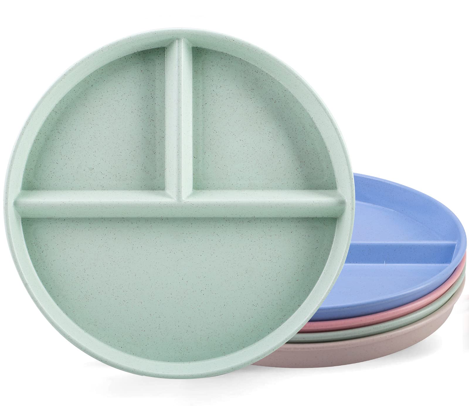 Orrdiffi Dinner Plates 4pcs Divided Plate Portion Control 3 Compartment Diet Plates,Unbreakable Plastic Plates Reusable,Microwave and Dishwasher Safe,Non-Toxin,BPA Free,Healthy for Adult Kids - 9''