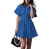 Shy Velvet Women’s Mini Shirt Dress Casual Button Down Short Sleeve Collared Summer Dresses
