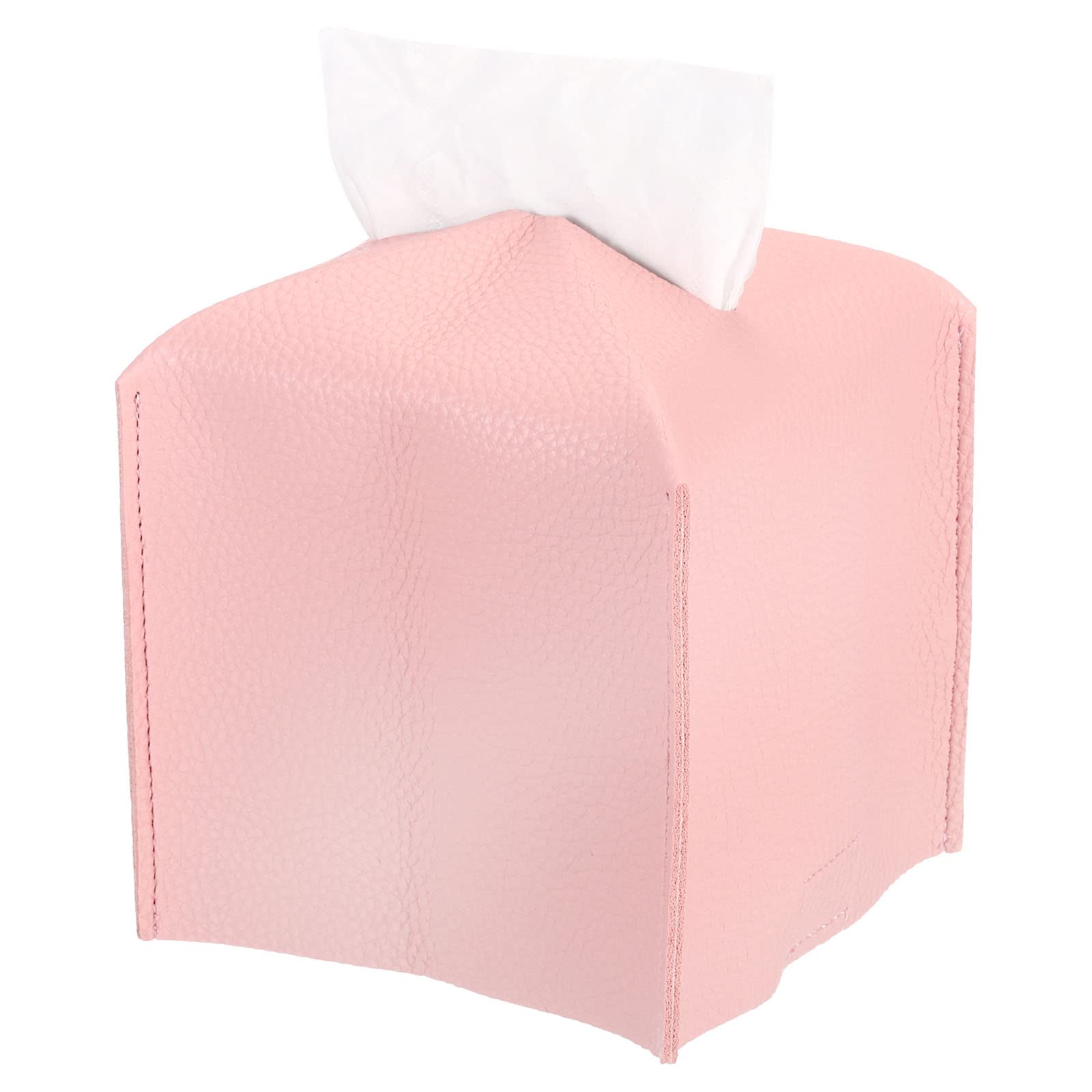 PATIKIL Tissue Box Cover 5"x5"x5", PU Leather Square Decorative Holder Dispenser for Bathroom Countertop Office Desk Car, Pink