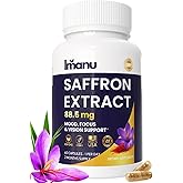 Imanu Saffron Supplement, Pure Saffron Extract 88.5mg for Mood, Focus & Eye Support, Vegan, Non-GMO Saffron Pills, Premium Saffron Dietary Supplement, 60 Veggie Capsules (2 Month Supply)
