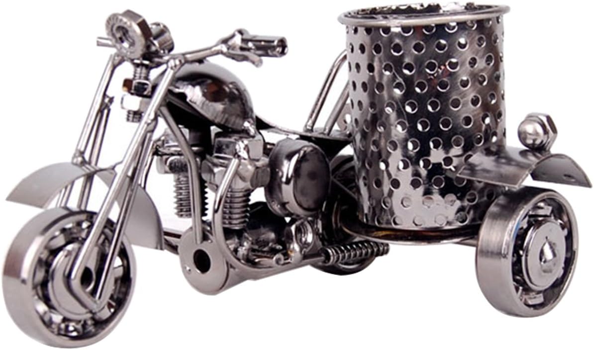 Pen Pencil Holder Handmade Motorcycle Model, Creative Office Desktop Accessories, Funny Metal Crafts Home Decoration (A1)
