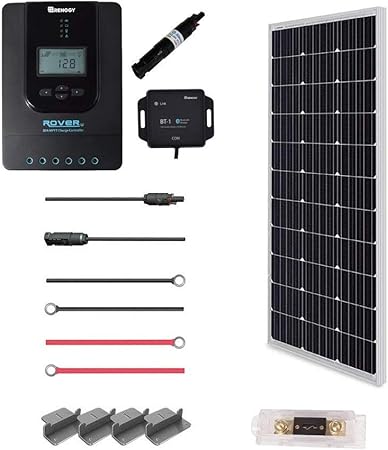 Renogy 100 Watt 12 Volt Off Grid Solar Premium Kit With Monocrystalline Solar Panel And 20a Mppt Rover Controller