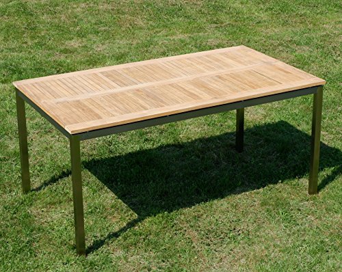 ALEOS. Gartengarnitur Edelstahl Batyline A-Grade Teak Holz Set: Tisch 160x90 cm + 6 Sessel mit Batyline Bespannung Serie Kuba-BRAUN Gastroqualität – Bild 6