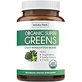 USDA Organic Super Greens Supplement - Organic Greens Fruits and Vegetable Supplement for Adults with 28 Superfood Complex with Superfruits Roots Herbs & More - Vegan & Non-GMO (Up to 2 Month Supply)