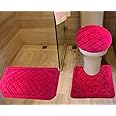 All American Collection 3PC Memory Foam Bath Mats Soft Plush Crown Design Anti-Slip Shower Bathroom Contour Toilet Lid Cover Rugs (HOT Pink)