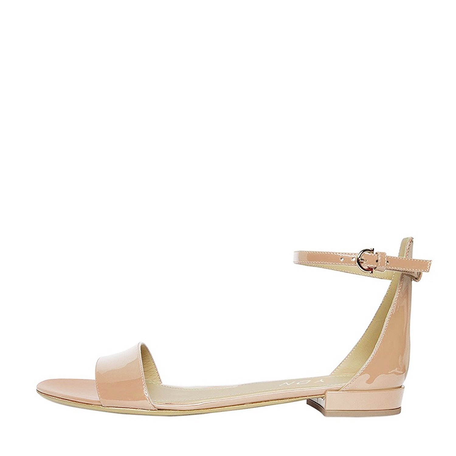 Condition photo showing New/Like New for ydn chic block low heel sandal open toe ankle strap patent comfortable walking dress for women flat