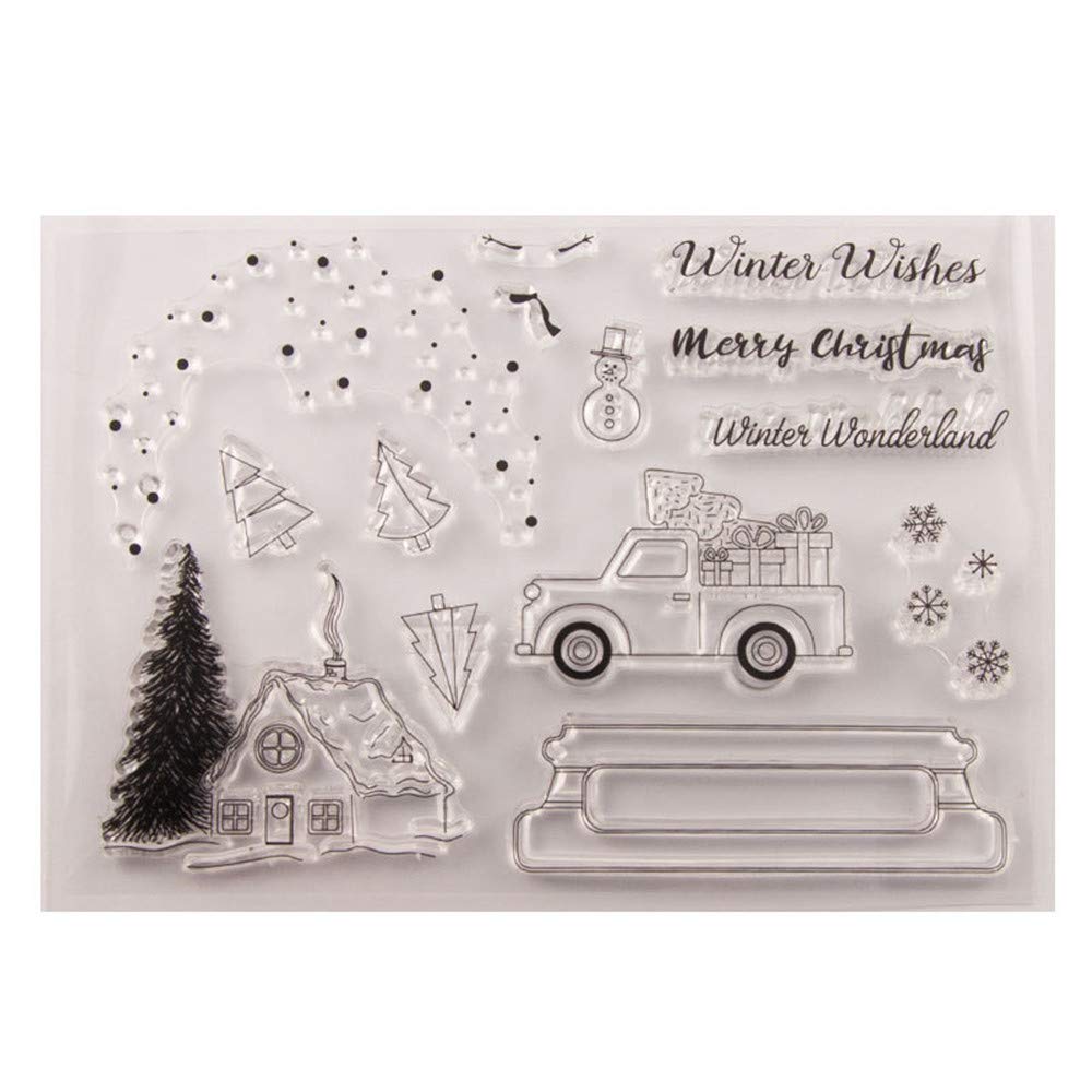 arriettycraft Merry Christmas Christmas Snowflakes Tree Winter Wonderland Clear Stamps for Christmas Cards Making Decoration and Scrapbooking Rubber Stamps for Craft