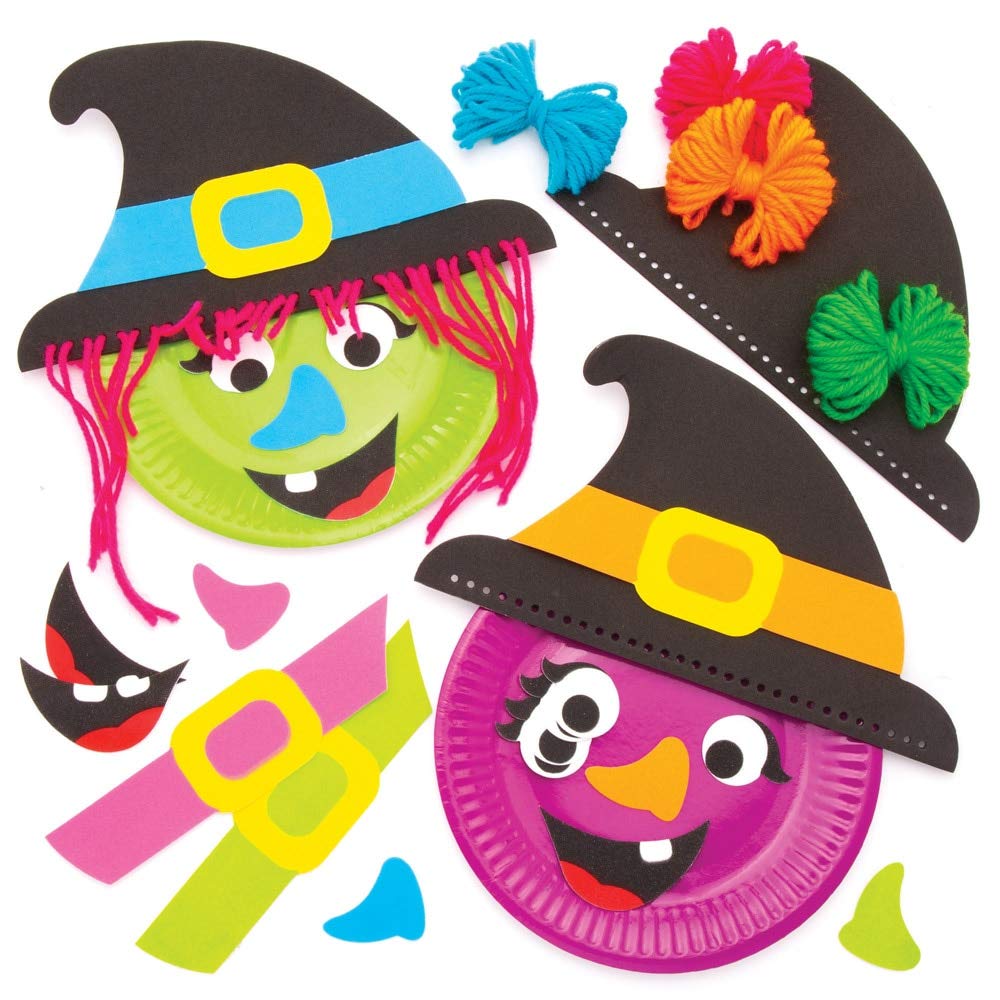 Baker Ross AW785 Witch Plate Decoration Kit - Pack of 4, Halloween Sticky Craft Set for Kids
