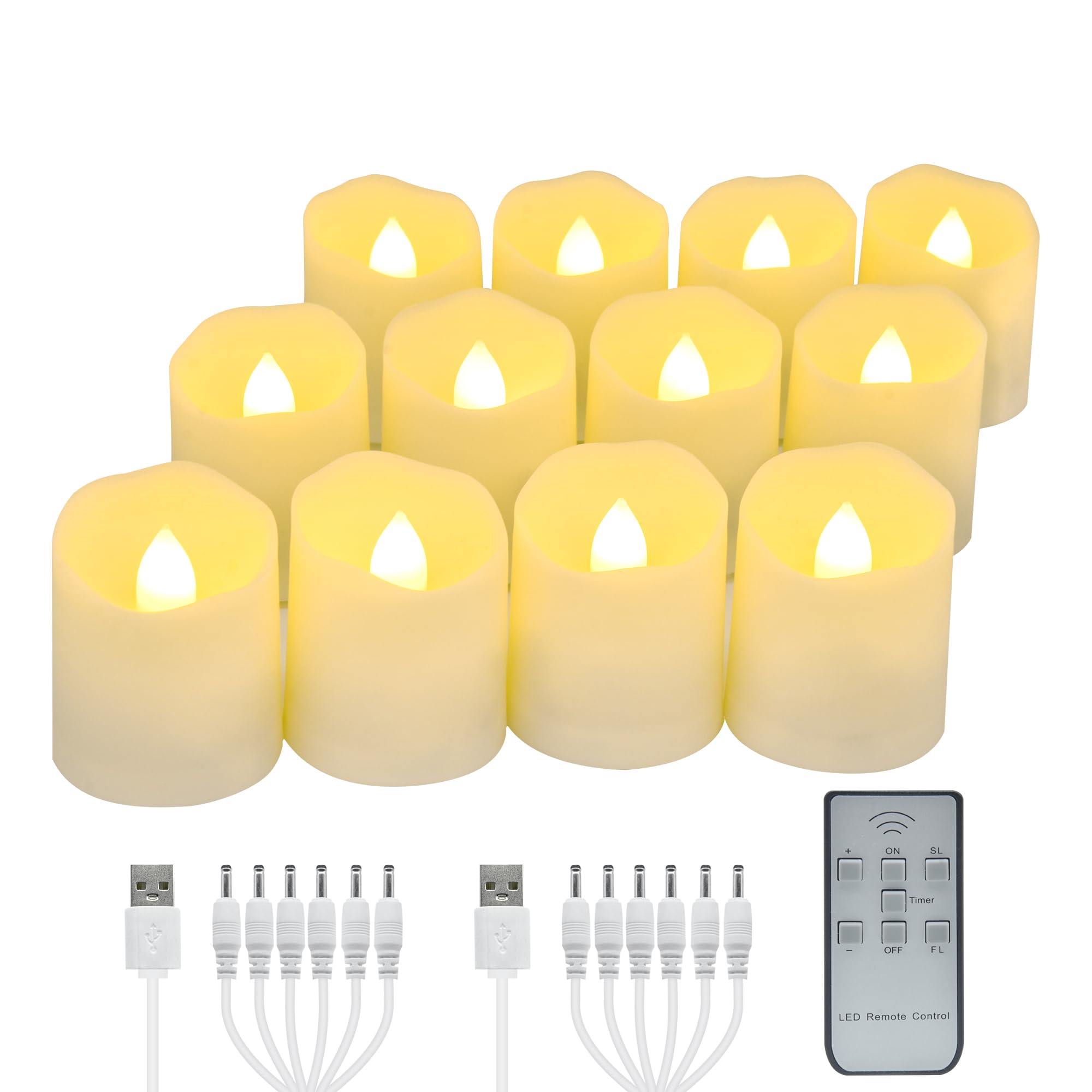 Photo 1 of Daord USB Rechargeable Flameless LED Tea Lights Warm White Votive Candles with Remote Battery Flickering Tealights Candle for Halloween Christmas Romantic Home Decoration (12 Packs,Warm White) 