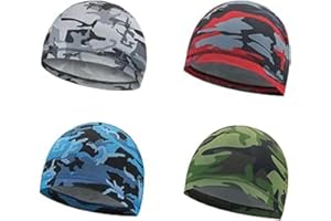 KUBDPQOR Skull Cap Set 4 Pack Camouflage Beanie Hat in Red Grey Green Blue Polyester Sweat-Wicking Lightweight UV Protection 