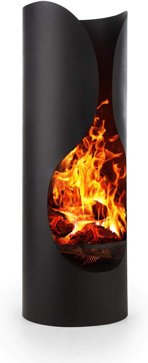 blumfeldt Verdon Gartenkamin Terrassenofen, Stahl, FireView-Konzept, feuerresistent, rostfrei, inklusive Holzkohlerost und Aschekasten, sicherer Stand, Schwarzgrau