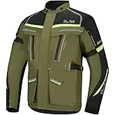 ILM Men's Street Motorcycle Jacket with CE Armor and Detachable Thermal Liner All Season Waterproof Adventure Touring Jackets Model JRL3 Green, L