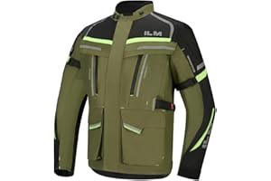 ILM Men's Street Motorcycle Jacket with CE Armor and Detachable Thermal Liner All Season Waterproof Adventure Touring Jackets Model JRL3 Green, L