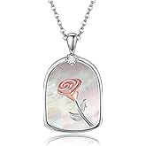 MONGAS Rose/Daisy/Sunflower/Lotus Necklace for Women Sterling Silver White Shell Rose Pendant Necklace Jewelry Birthday Romantic Valentine's Day Gifts for Women Girls