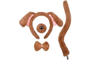 HODRME 4 Pieces Dog Ears and Tail Set-Dog Headband Nose Tail Bow Tie Cosplay Party Halloween Costume Accessoies