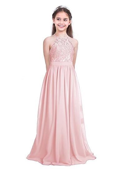 Tiaobug Mädchen Kleid Kinder festlich Spitzen langes Kleid Hochzeit Partykleid Blumenmädchenkleid 104 116 128 140 152 164