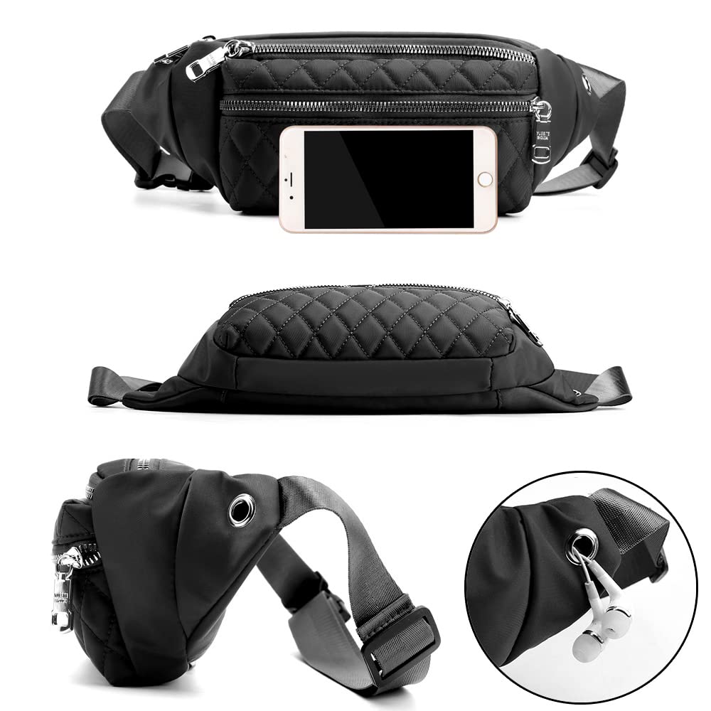 Black Designer Fanny Pack for Women Men Waterproof Travel Waist Bag Cute Small Fanny Pack Crossbody Purse Running Hiking Waist Pack Girls Belt Bag Fashion Walking Fanny Pack