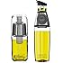 DWËLLZA KITCHEN Olive Oil Dispenser and Oil Sprayer for Cooking Set – Premium Oil Mister Sprayer 6 OZ and Glass Oil Bottle 17 OZ with Measurements and Drip-Free Spout Stainless Steel