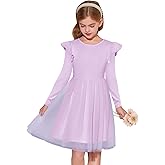 Haloumoning Girls Tutu Dress Ruffle Long Sleeve Fluffy Fall Winter Party Tulle Dress for Kids 5-14Y