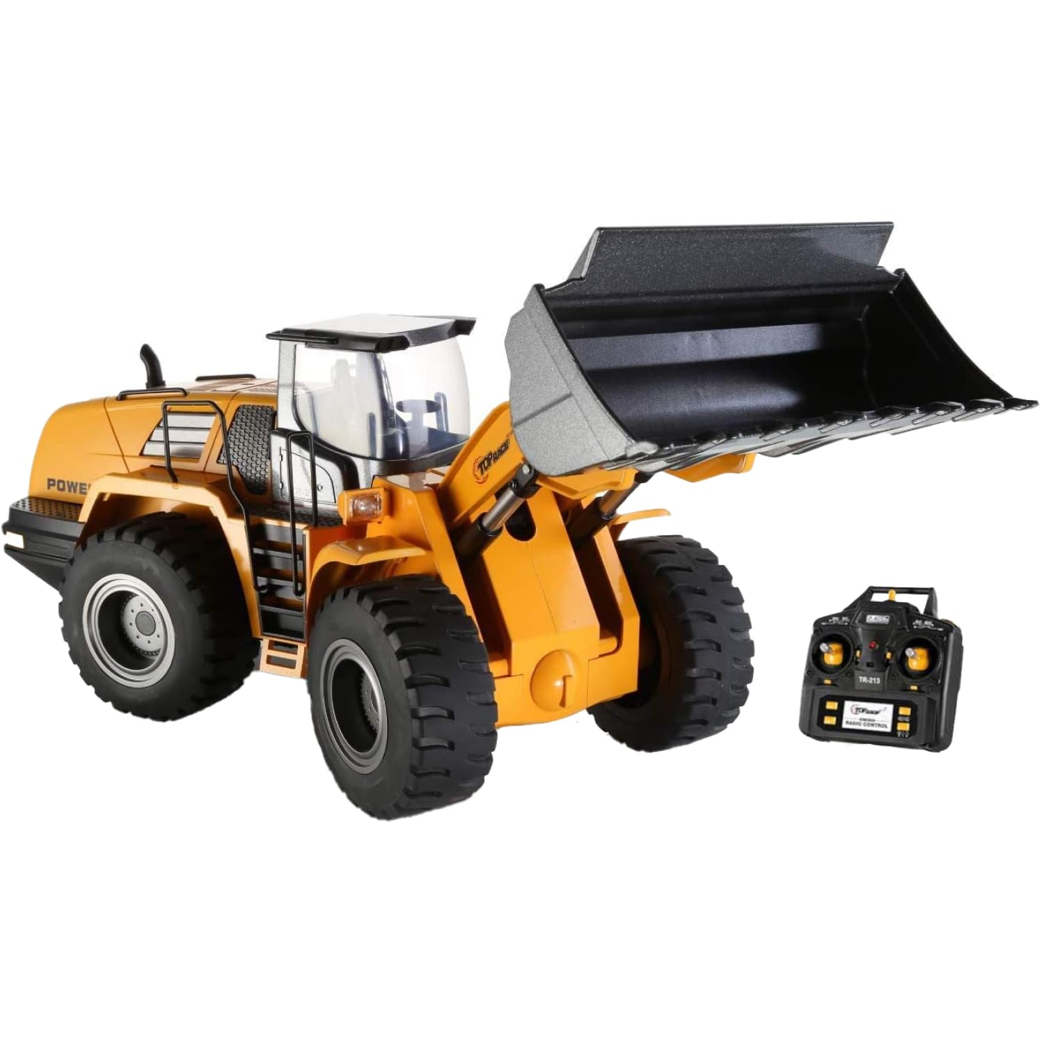 Top Race 10 Channel Full Functional Remote Control Jumbo Front Loader Construction Tractor, Full Metal Bulldozer Toy Can Dig Up To 3.5 Lbs, 1: 14 Scale. TR-213