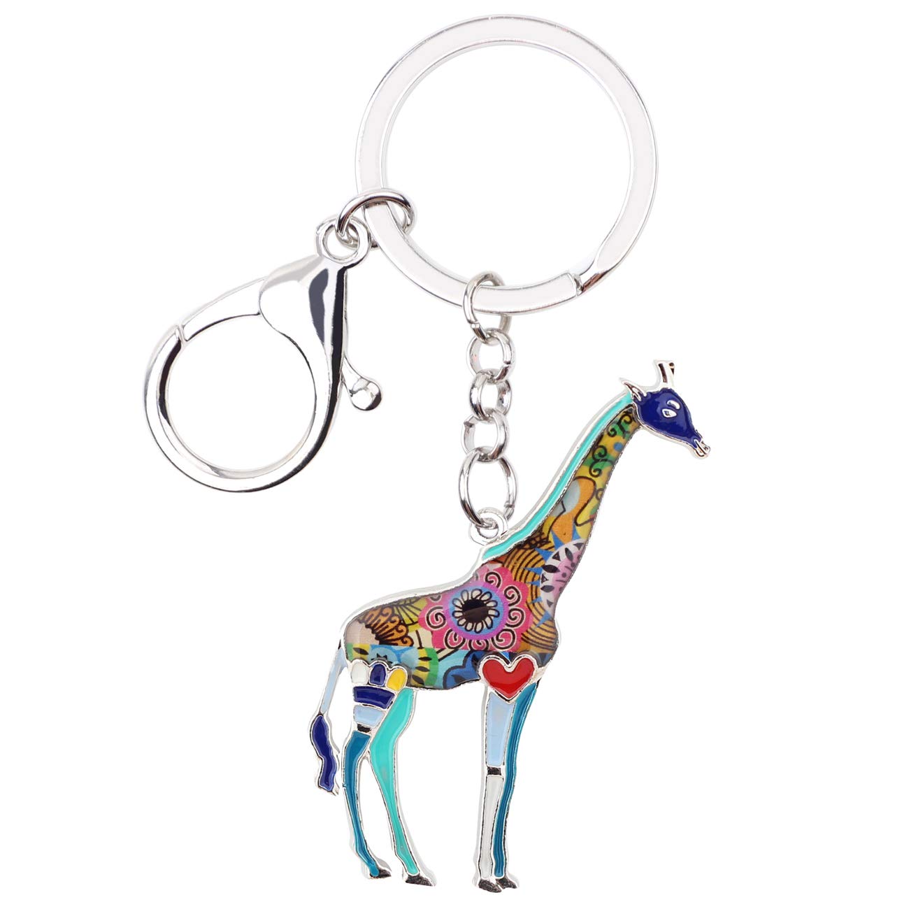 WEVENI Alloy Colorful Giraffe Keychain Accessories Enamel Jewelry Gifts For Women Girls Bag Car Wallet Charms (Blue)