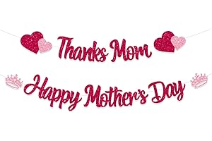 FHGG Glitter Happy Mother's Day Banner Thanks Mom Banner Garland Happy Mothers Day Decorations for Party Supplies Mother's Day Decor Mothers Day Garlands Sign