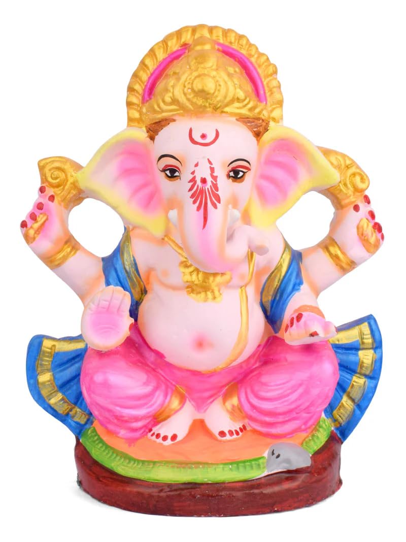 Photo 1 of SATVIK 10 Inch Alampata Eco-Friendly Padmasna Ganpati Idol | 100% Bio-Degradable Sadhu Matti Clay | Sitting Pose | Perfect for Home Décor & Festive Worship