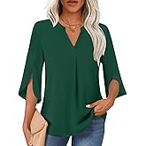 COFNEW Womens Summer 3/4 Length Sleeve Tunic Tops Plus Size V-Neck Blouses for Women Dressy Casual