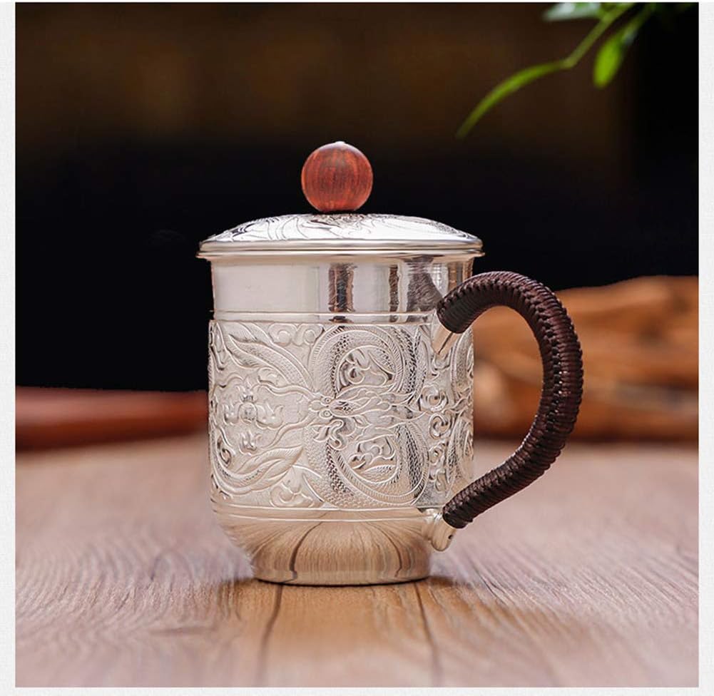 Sterling Silver Wine Glass With Handle, Chinese Tea Cup Cup, Master Cup Single Cup Office Silver Water Cup Handmade Cup, Christmas Gift Cup-Silver-B