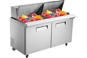 JINSONG 60" Refrigerator Sandwich & Salad Prep Table, Stainless Steel Refrigerated Food Prep Station, 16.4 cu. ft with Cutting Board and 16 Pans for Restaurants, Bar, Shops, etc