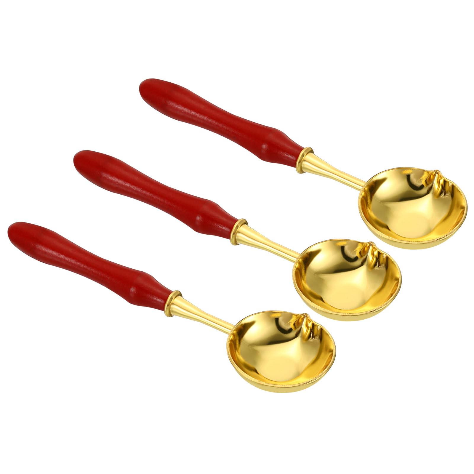 PATIKIL 4" Wax Seal Spoon, 3Pcs Wax Sealing Melting Spoon Brass Vintage Long Wooden Handle for Wax Seal Stamp Envelope Art Craft, Red