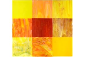KIPHEPI 9 Sheets Mixed Yellow Stained Glass Sheets, 6 X 6 inch Large Cathedral Glass Mosaic Tiles for Crafts, Variety color, Art Glass Kit, Stained Glass Supplies