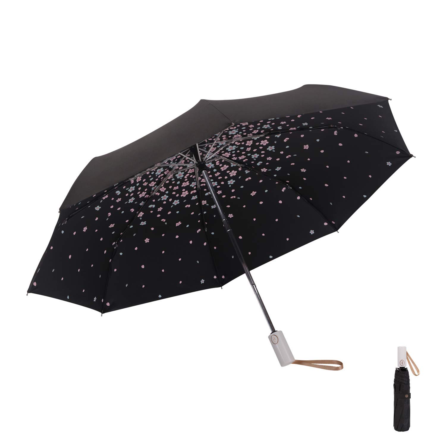 Meiyijia Umbrella, Automatic Opening and Closing, Compact and Foldable, UV Protection, Portable Travel and Wind Resistant Ultra-Light Parasol…, Black-Sakura, 28.5, Stylish