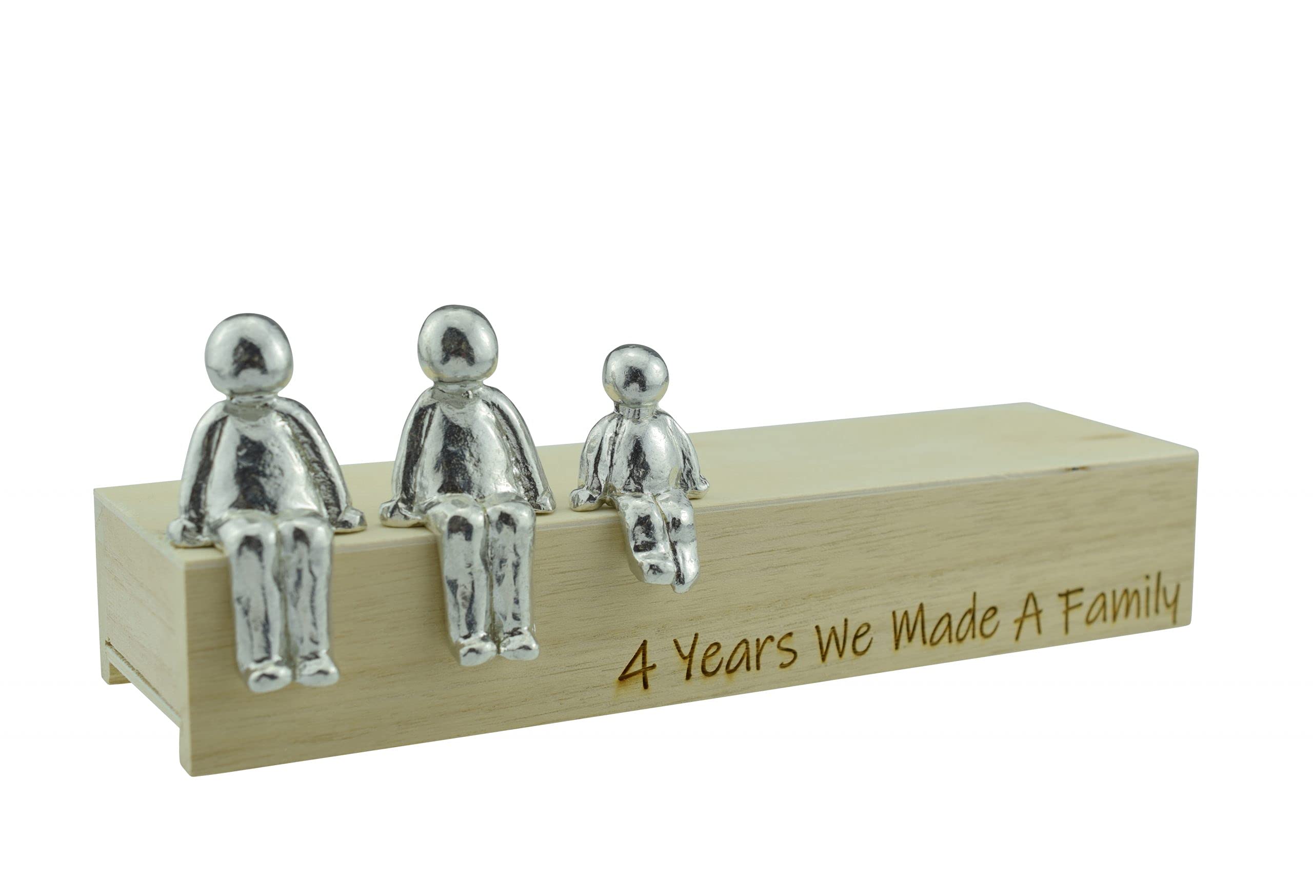 Pirantin 4th Anniversary Idea - 4 Years We Made A Family Metal Ornament - Choose Your Family Combination Box & Woodgrain May Vary(1 child)