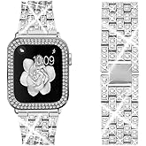 Bekomo Compatible for Apple Watch Ultra Band 49mm 46mm 45mm 41mm 38mm 40mm 42mm 44mm with 2 Pack Bling Crystal Diamonds Case Cover, iwatch SE Series Ultra 3 2/11/10/9/8/7/6/5/4/3/2/1 Bands for Women