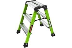 Little Giant Ladders, Sure Step, 3-Step, Double-Sided Step Stool, Fiberglass, (11953), Type 1AA, 375 lbs Weight Rating, Hi-viz Green