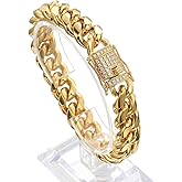 Jxlepe Mens Miami Cuban Link Chain 18K Gold 15mm Stainless Steel Curb Necklace with cz Diamond Chain Choker