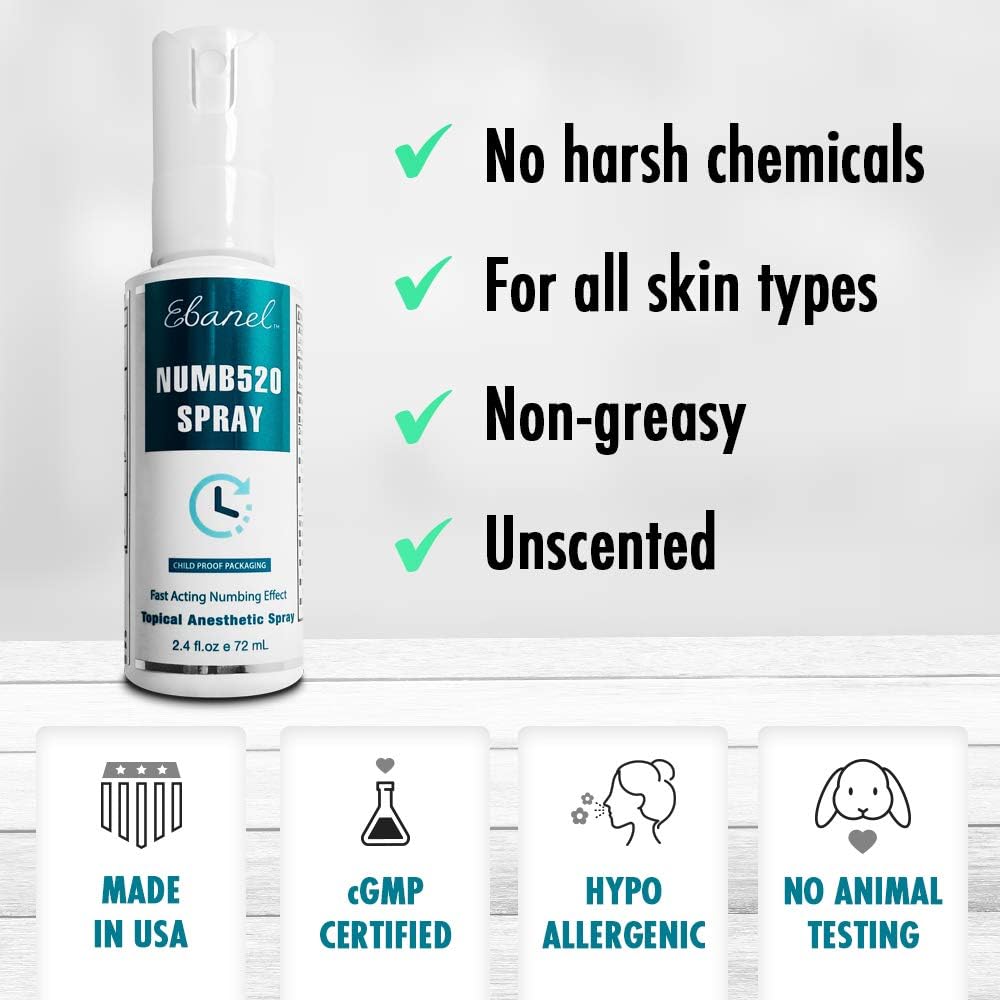 Ebanel 6-Pack 5% Lidocaine Spray Maximum Strength, 14.4‬ Fl Oz Numbing Spray with 0.25% Phenylephrine, Topical Anesthetic Pain Relief Spray with Arginine, Allantoin, Secured with Child Resistant Cap: Health & Personal Care