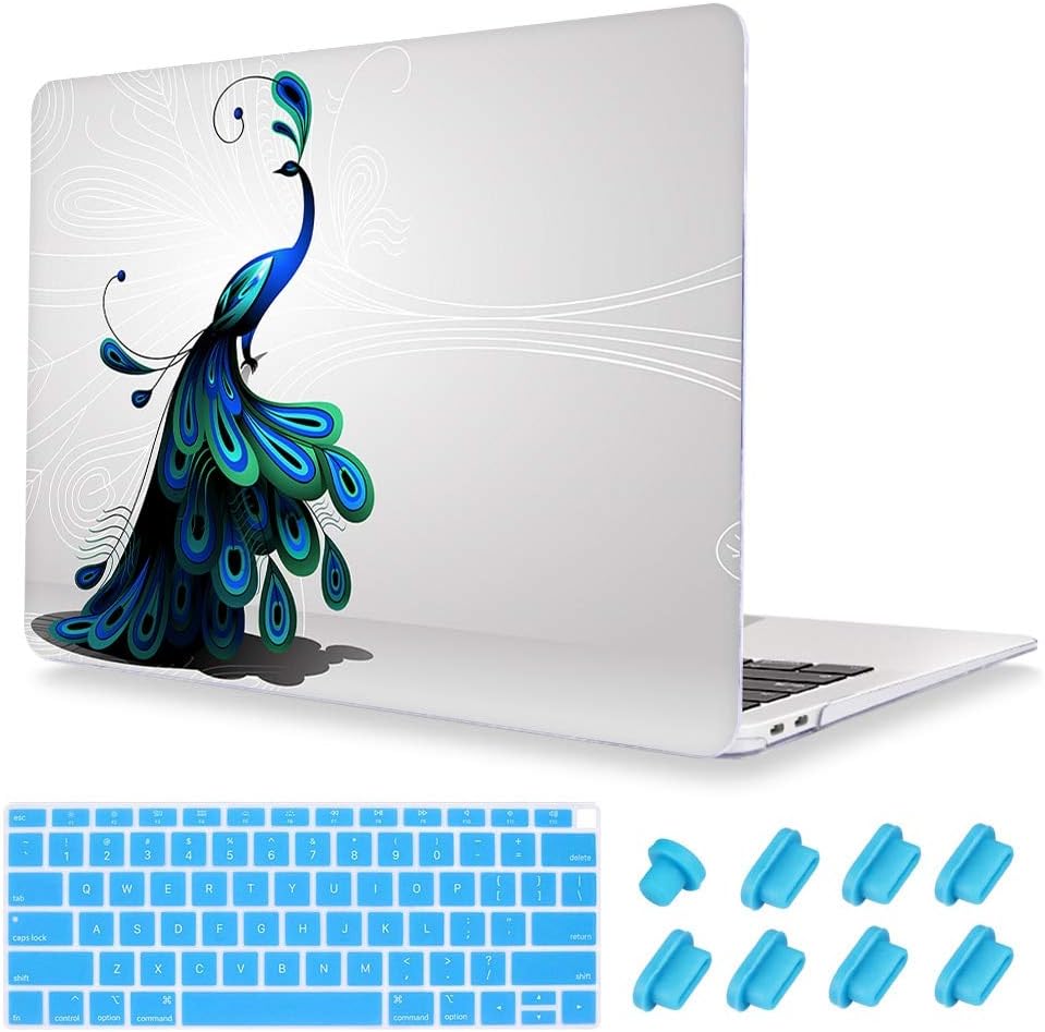 Fashion Beautiful Pattern Rubberized Clear Laptop Sleeve + Keyboard Skin + Dust Plug for MacBook Air 12 Retina (Model:A1534) - Peacock Dance …