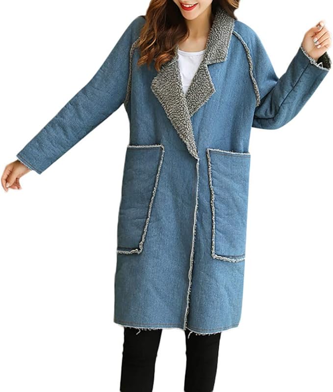 Ladies Denim Jacket Winter Denim Jean Fleece Lined Jacket Outwear