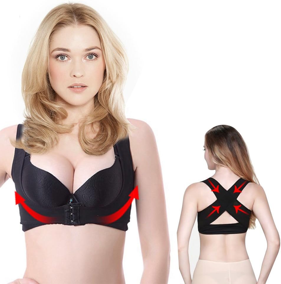 Chest Brace for Women,Gmayoo Women Chest Brace Up,Personal Posture Shape Corrector,Prevent Hunchback,Posture Corset Bra,Female X Strap Vest (L, Black)