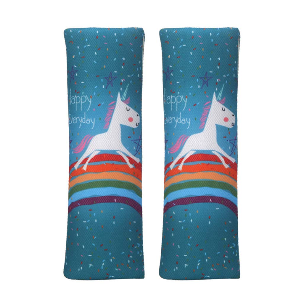 Car Seat Belt Pillow For Kids, 2Pcs Unicorn Car Seat Belt Cover Pad Head and Neck Support (Unicorn Green)