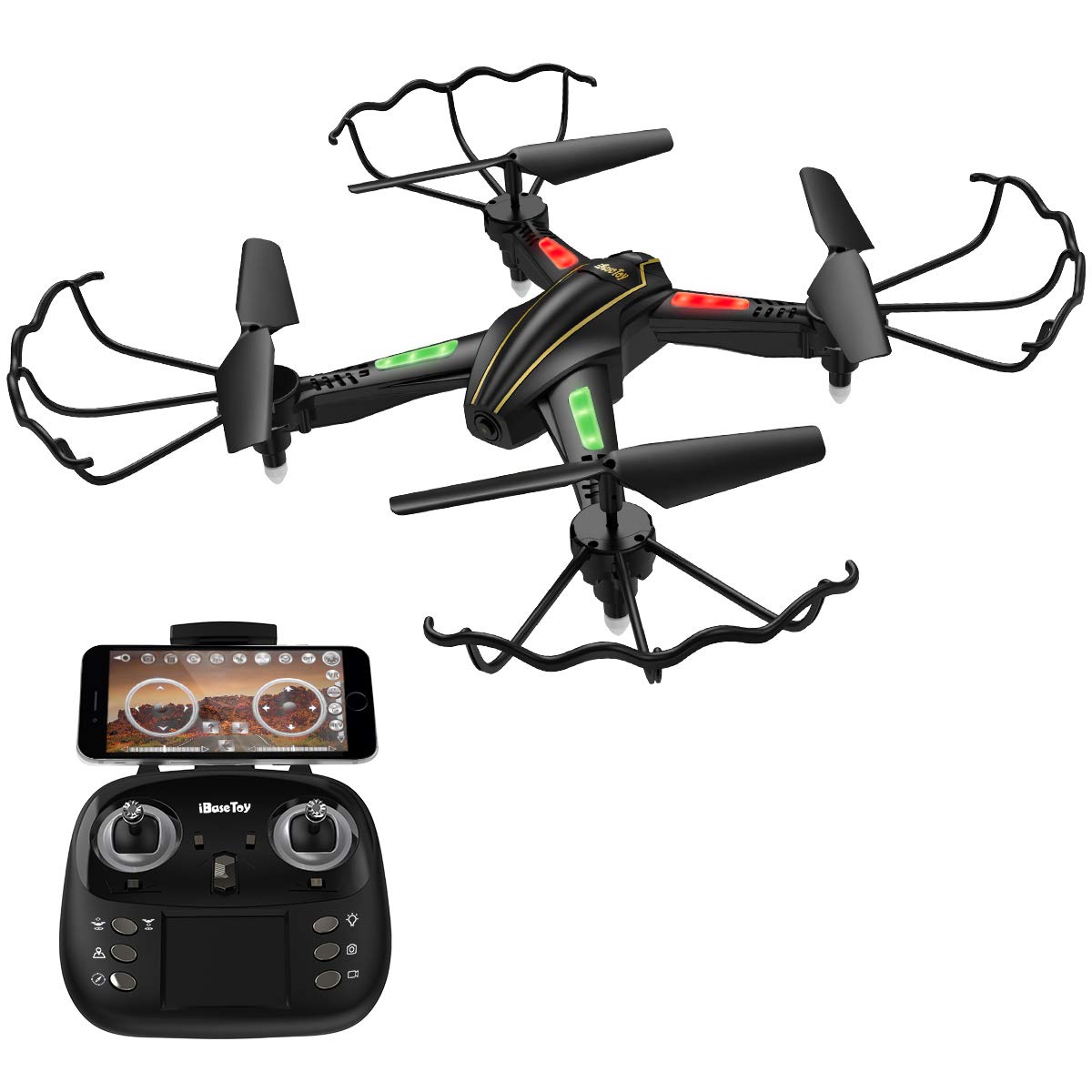 iBaseToy RC Quadcopter Drone with Camera Live Video 720P HD Altitude Hold Equipped with Headless Mode Gravity Sensor RTF Helicopter for Beginner