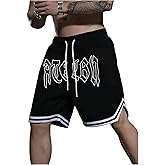 OYOANGLE Men's Letter Graphic Drawstring Track Shorts Striped Wide Leg Workout Shorts with Pockets