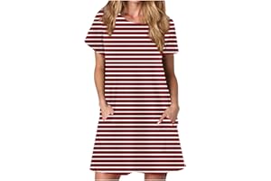 OPHPY Womens Casual Striped Tshirt Dresses Short Sleeve Loose Fit Cute Summer Dress Girls Round Neck Comfy House Dress