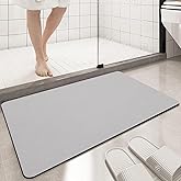 PROOVEELLY Diatomaceous Earth Bath mat Bathroom Rugs Super Absorbent Quick Dry Non Slip Bath Mat Thin Bathroom Floor Mats Fit Under Door-Shower Rug for in Front of Bathtub Shower, Grey, 15.7"*23.6"