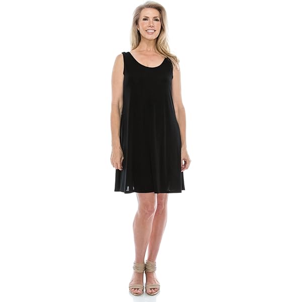 KIIND OF Womens Black Sleeveless V Neck Above The Knee Blouson Dress Size:  S at Amazon Women's Clothing store