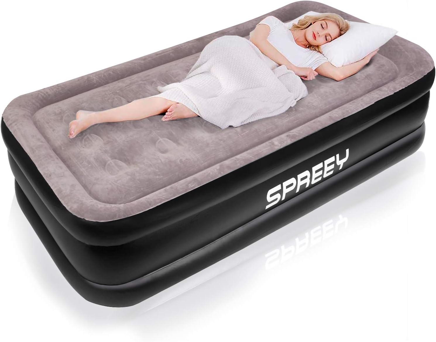 SPREEY Twin Air Bed Mattress 77 x 38 x 20 Inch Inflatable and Flocked